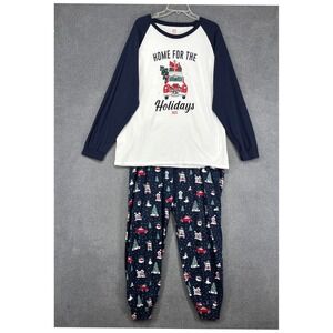 PJ Place Pajama Set Adult XL Navy Christmas Red Truck Home For‎ The Holidays
